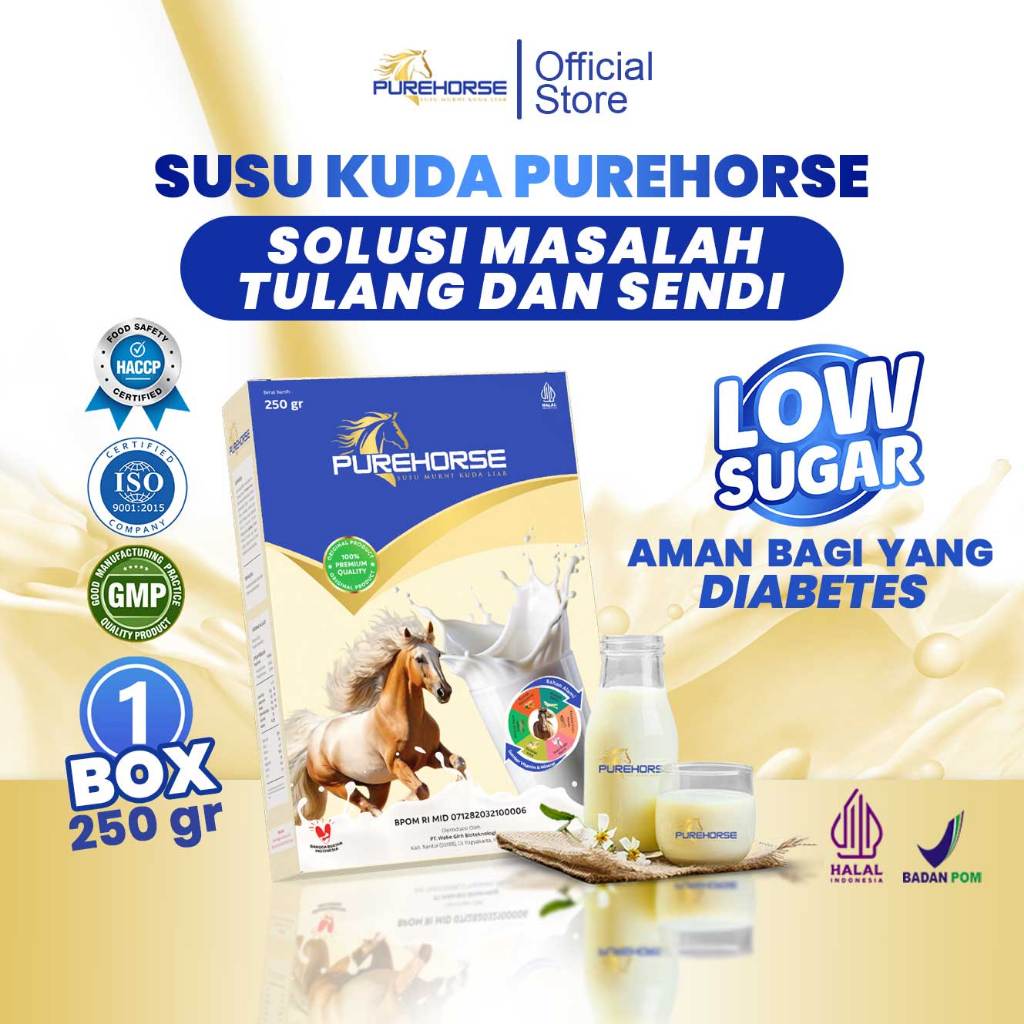 

Purehorse Susu Kuda Rendah Gula Untuk Tulang dan Sendi 1 Box Kemasan 250gr