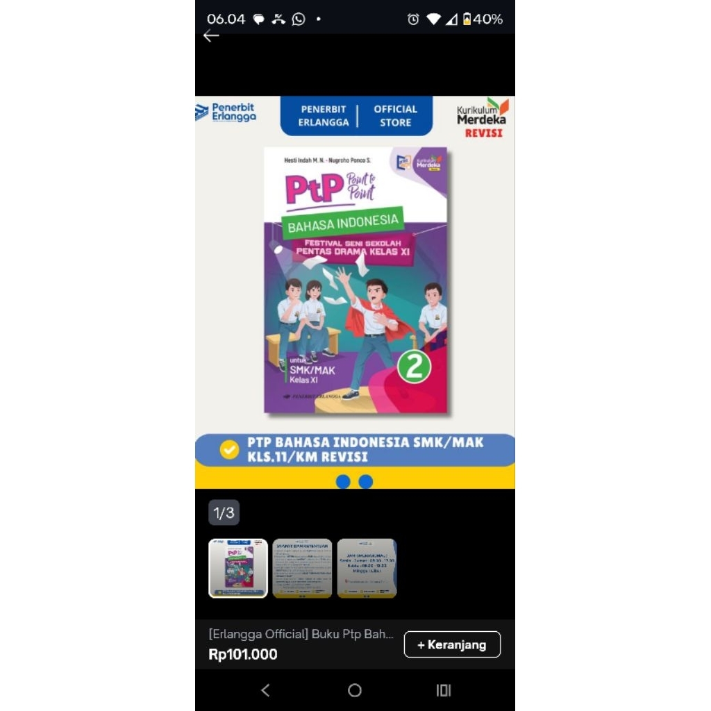 Buku Ptp Bahasa Indonesia Kelas 11 XI 2 SMK/Mak Kurikulum Merdeka Revisi Erlangga