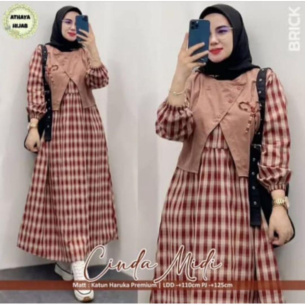 LINDA DRESS MIDI CANTIK BAHAN KATUN HARUKA PREMIUM