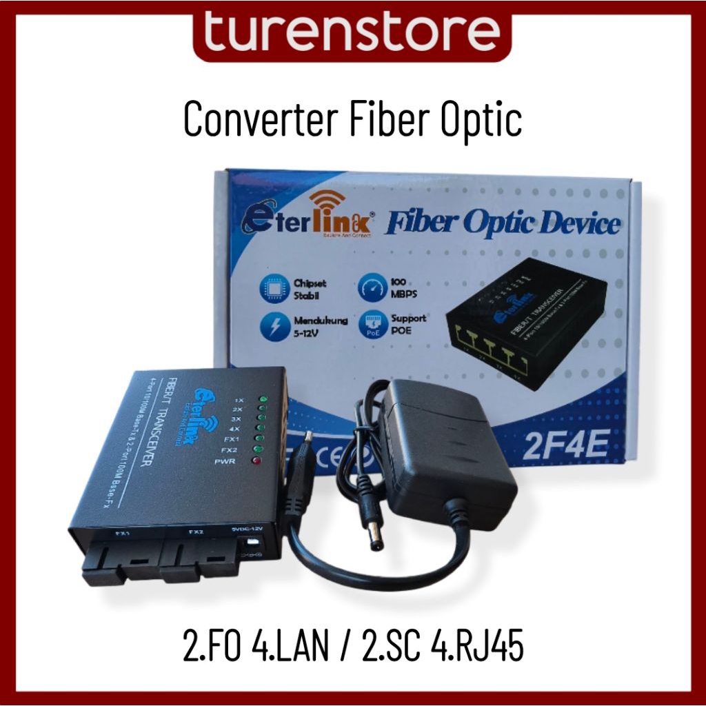Media Converter 2FO4LAN 2F4E support PoE 2 FO SC 4 RJ45 LAN bisa di pasangan dengan Netlink HTB-3100