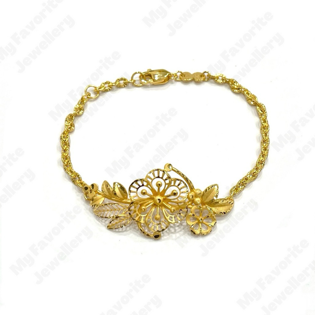 Gelang Emas Papan Bunga Kerawang Emas Asli Kadar 700