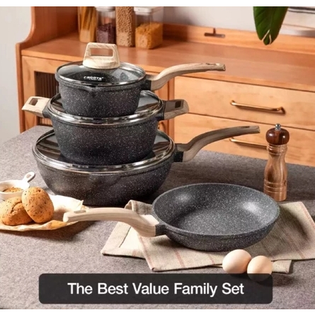 7PCS Set Wajan Anti Lengket Wajan Granit Set Wajan Anti Lengket Bebas PFOA untuk semua Kompor