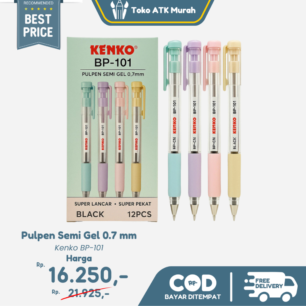 

1 PAK Ballpoint Kenko BP-101 Pulpen Semi Gel 0.7mm Pastel Series Pen Lusinan 12 pcs