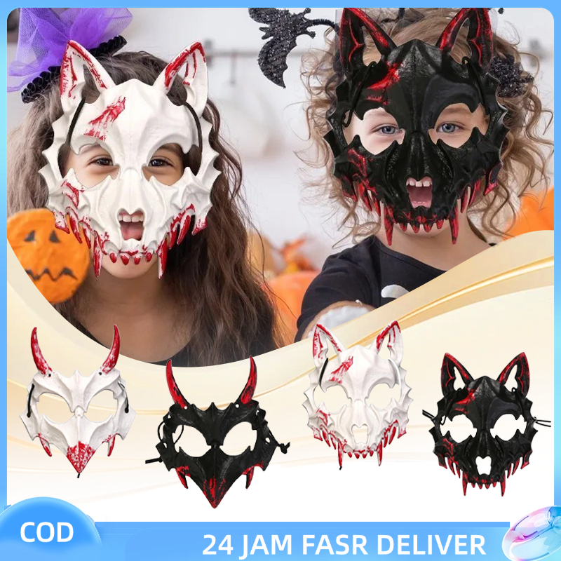 RF - Topeng Cosplay Karakter Naga Serigala Topeng Halloween Half Face Mask Topeng Setengah Wajah