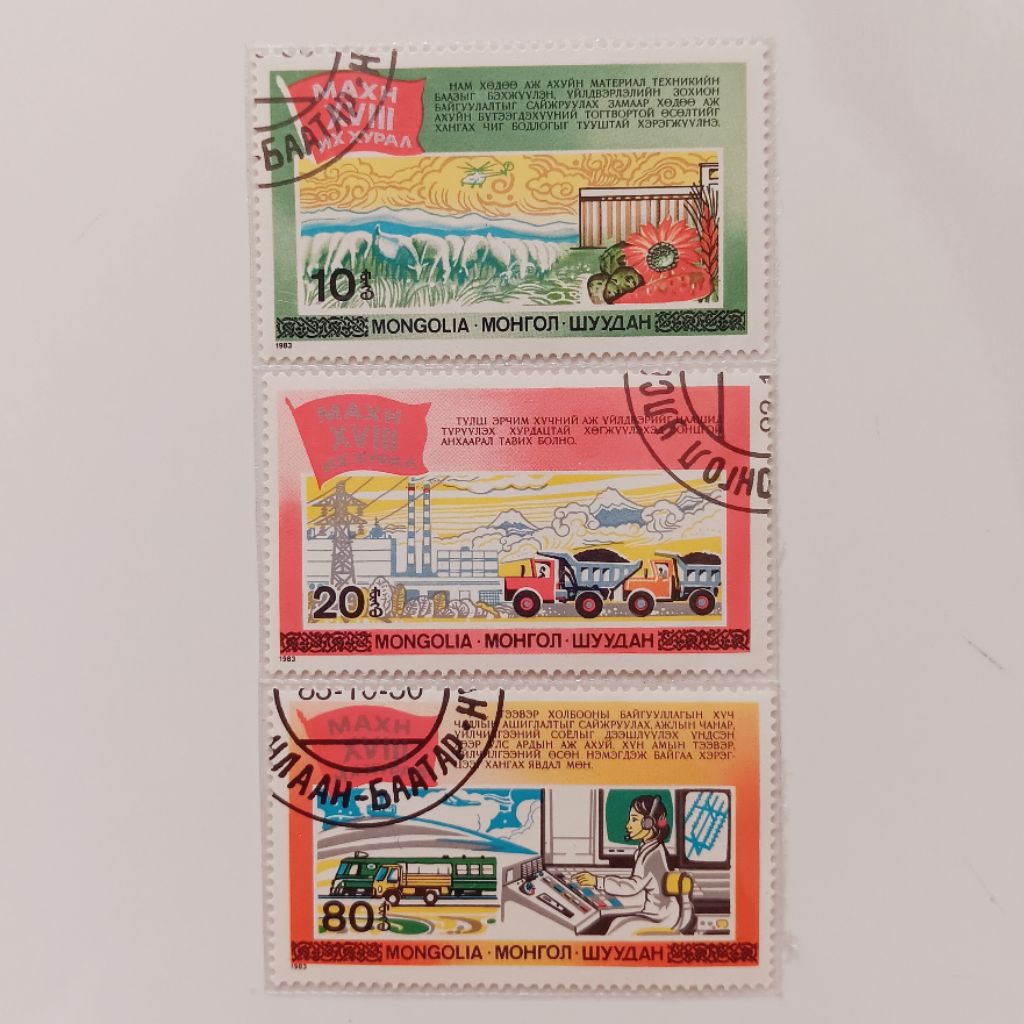 

(OG) Perangko Mongolia 1983 18th Communist Party Congress Five Year Plan Set 3 pcs CTO