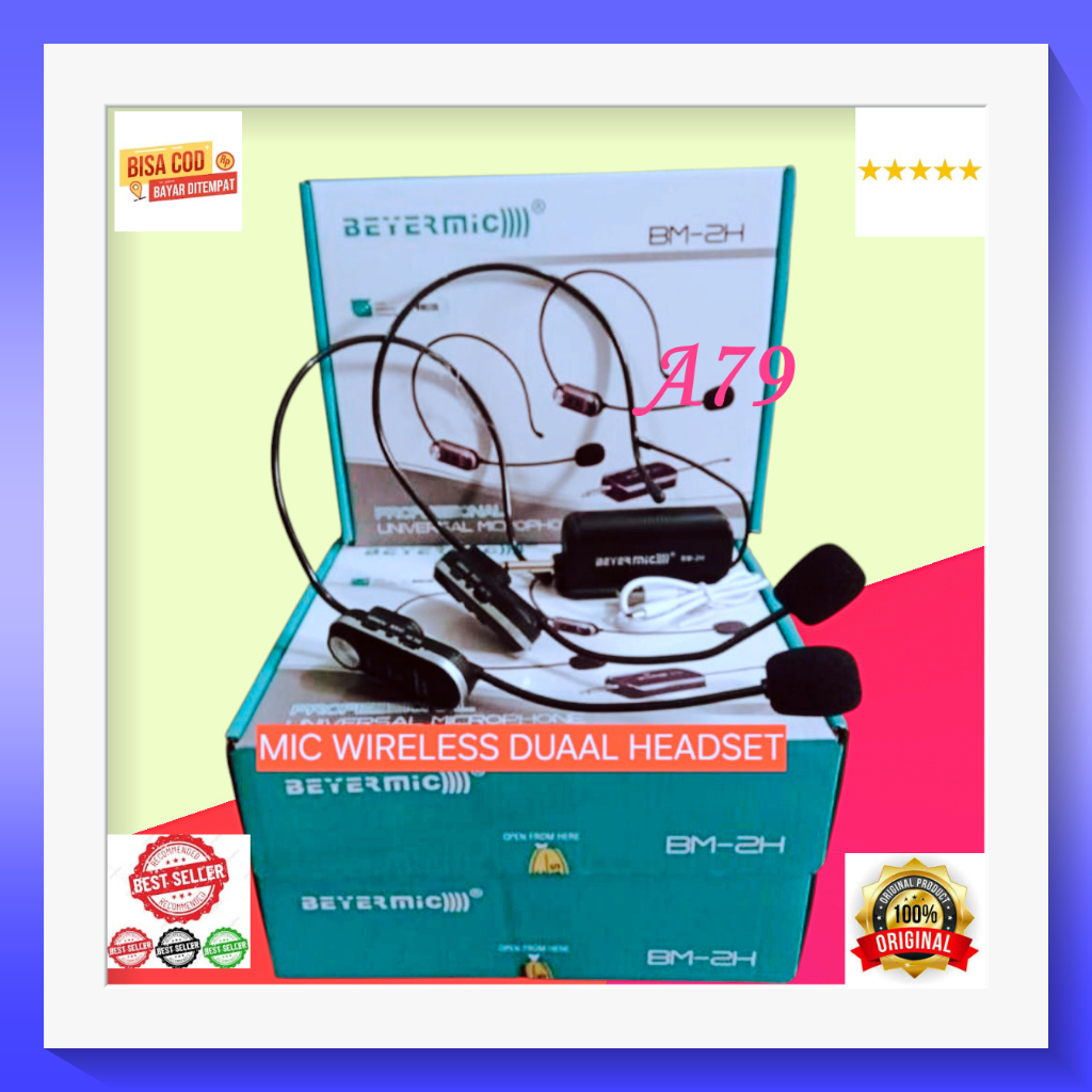 A79 Mic headset dual channel dua bando wireles wireless headphone mik kepala mix iman microphone tan