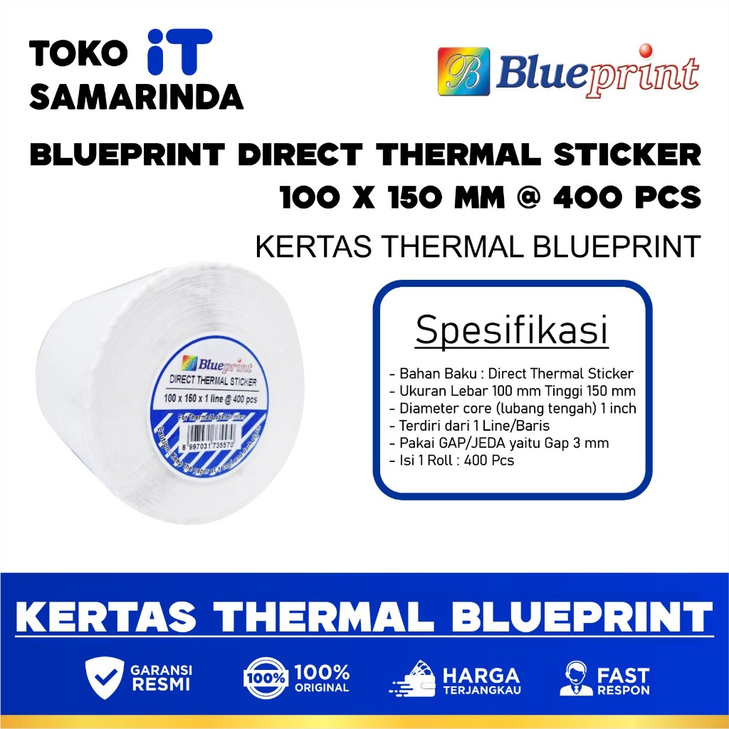 

Direct Thermal Sticker Label Resi BLUEPRINT Lite 100x150 mm Isi 400pcs