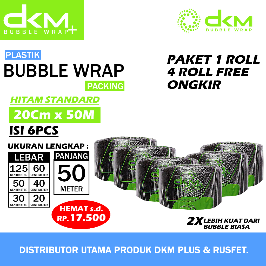 

Bubble Wrap DKM Hitam Standar Plus Premium Quality Termurah Plastik Bubblewrap Packing OlShop Paket 1 Roll 20cm x 50m