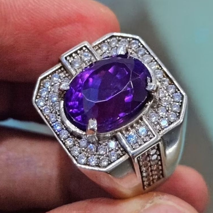 Batu Amethyst Kecubung Brazil Cutting High Quality 8 Ct Ikat Perak Mewah Microsetting