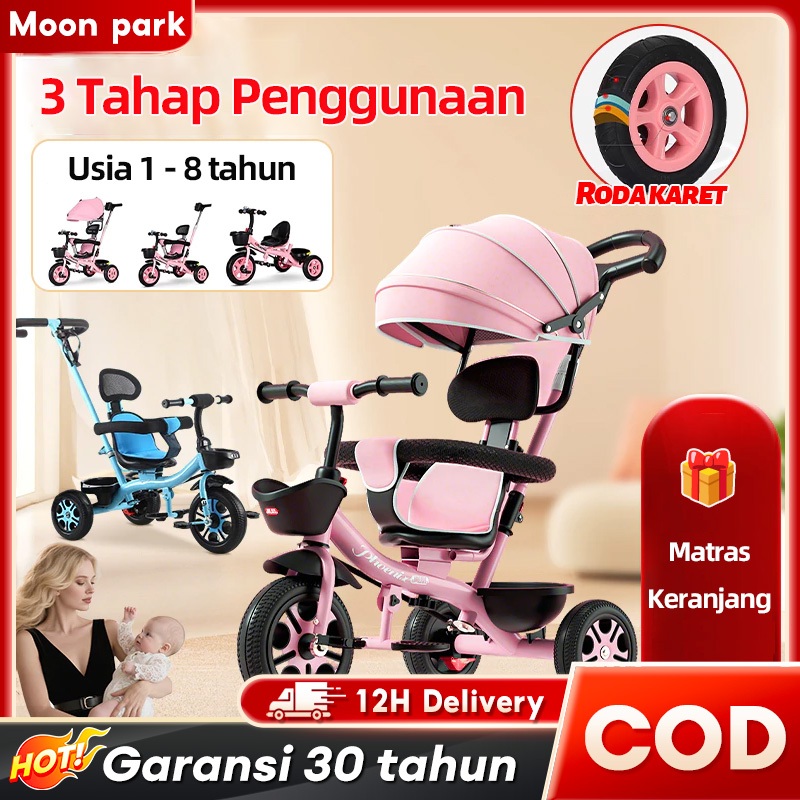 BEIGE Sepeda Anak Roda 3 Balance Bike Sepeda Roda 3 Anak Perempuan 1-8 Tahun Keranjang Roda 3 Bayi