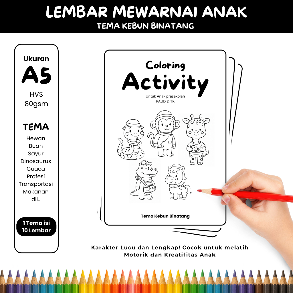 

Lembar Mewarnai Anak Tema Kebun Binatang Kertas HVS A5 (80gsm)