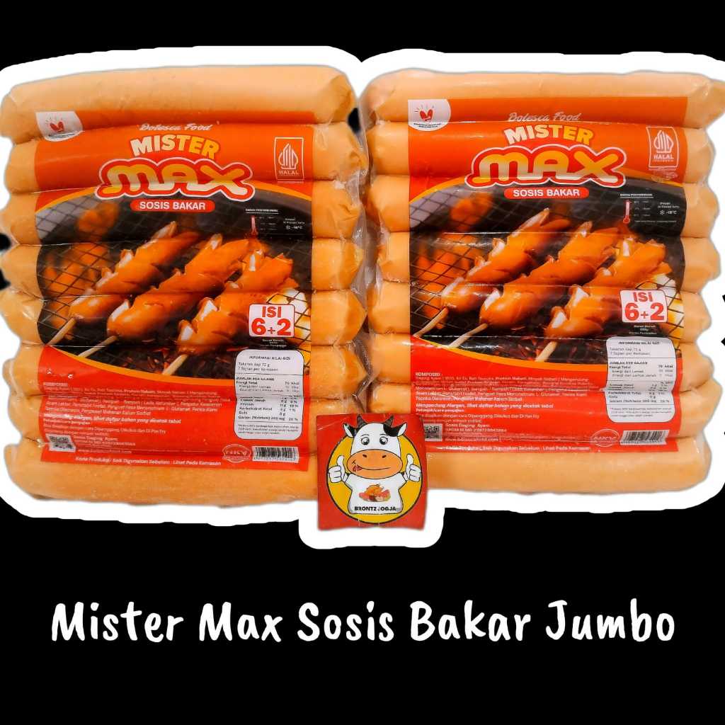 

SOSIS BAKAR MISTER MAX JUMBO KEMASAN BARU ISI 8 -FROZEN FOOD-BRONTZ JOGJA
