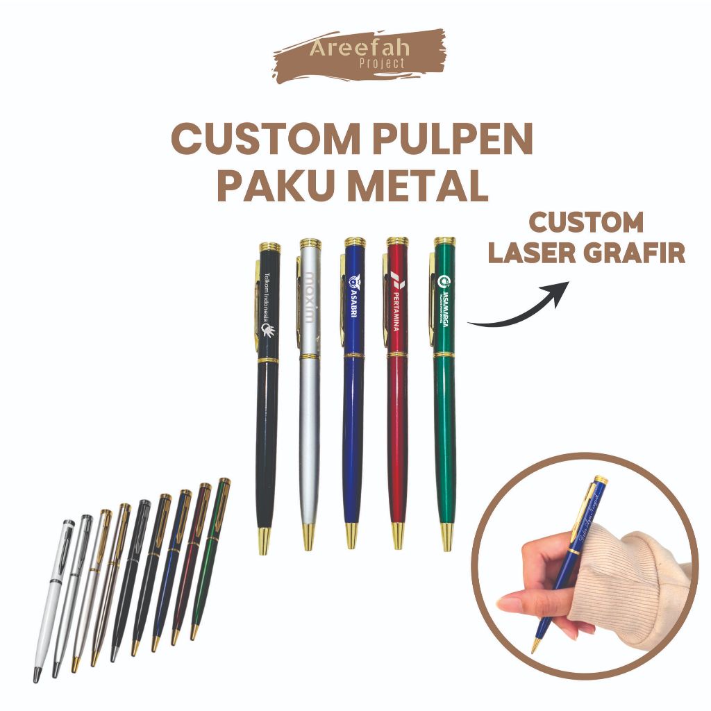 

Areefah Custom Pulpen Paku Metal | Desain Logo & Nama | Pulpen Promosi | Pulpen Souvenir