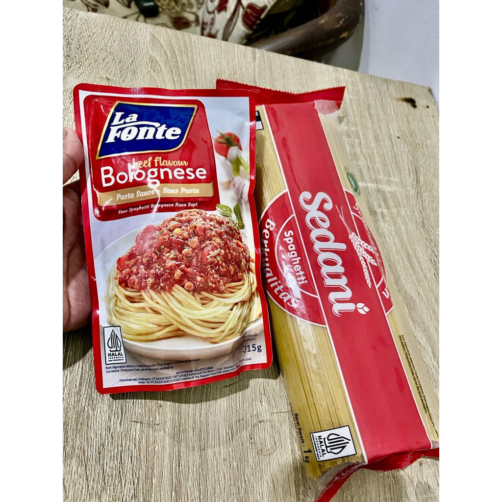 

1PCS Spaghetti SEDANI 1KG + 1PCS SAUS BEEF Bolognese Lafonte 315gr | Paket Hemat Spaghetti + Saus bolognese | 1 Spaghetti 1Kg + 1 Beef Bolognese 315gr