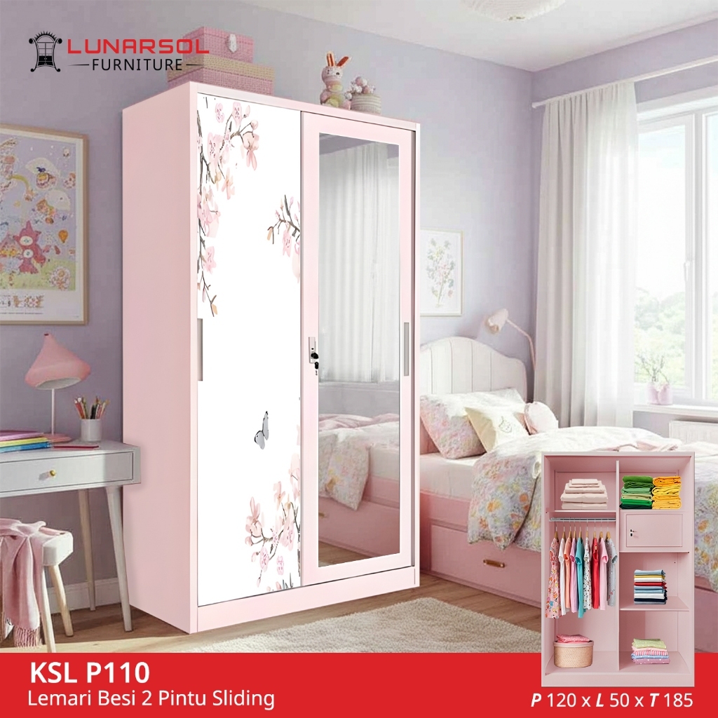 Lemari Pakaian Besi Sliding 2 Pintu / Lemari Besi Sliding KSL P110
