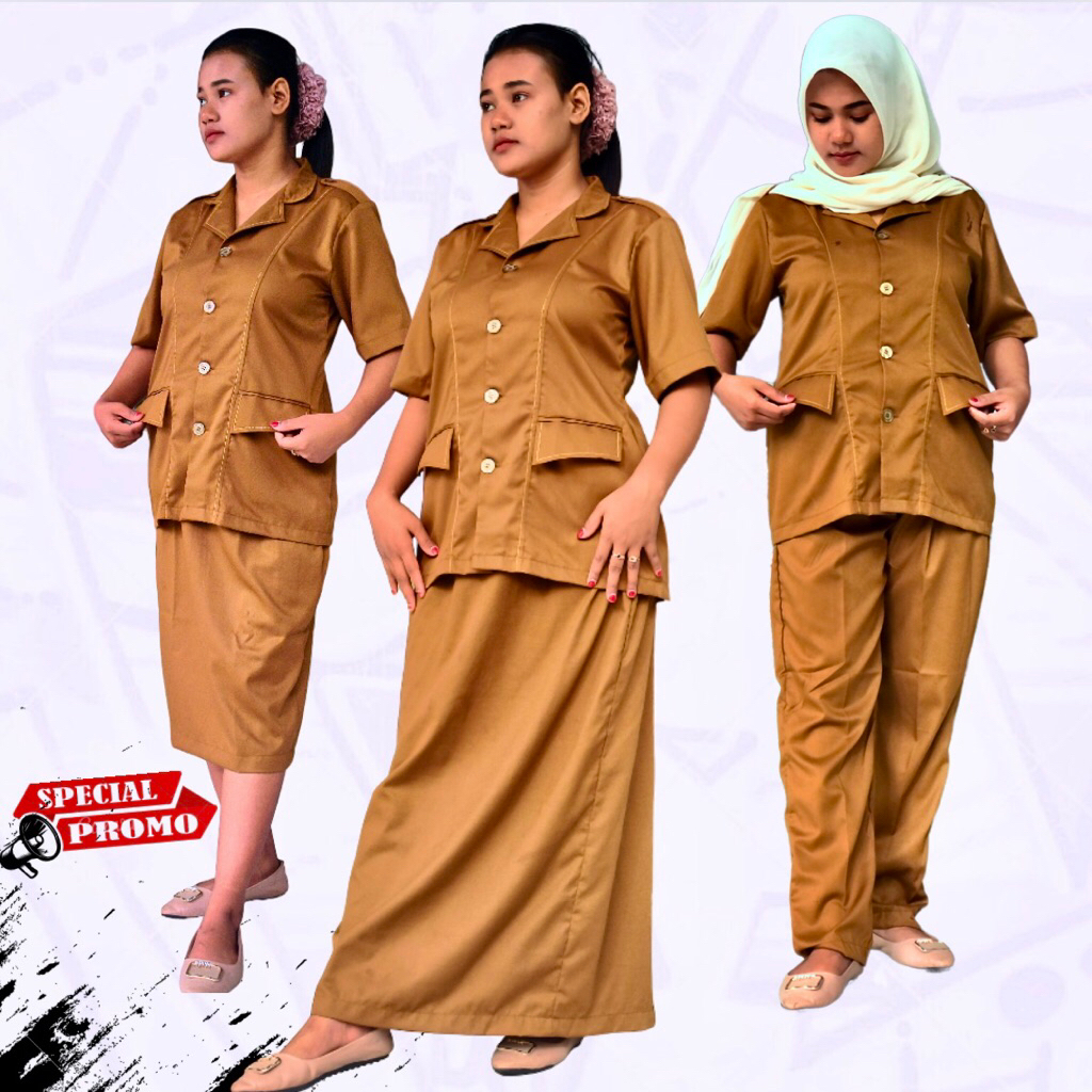 Setelan Seragam Dinas Wanita PNS/ASN – Blazer Lengan Pendek + Rok Panjang / Rok Span Pendek / Celana