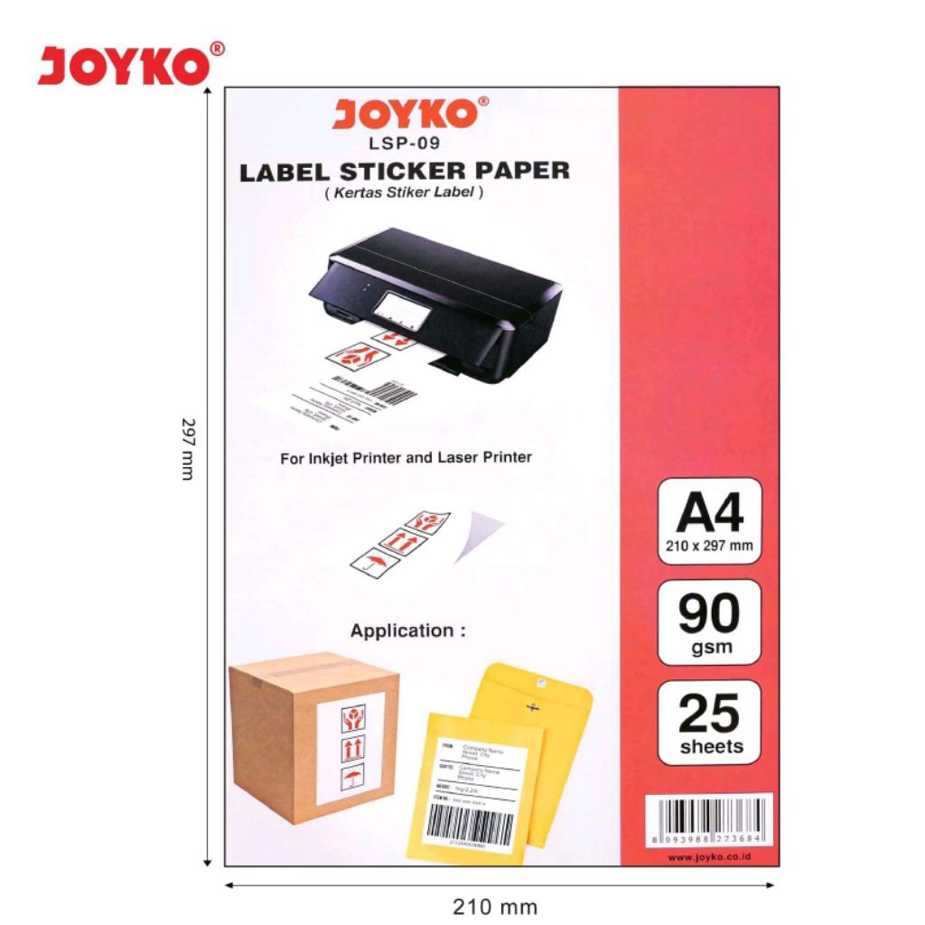 

Joyko LSP-09 | Label Sticker Paper A4 | Kertas Stiker Label | Label Stiker A4 Uk 210X297