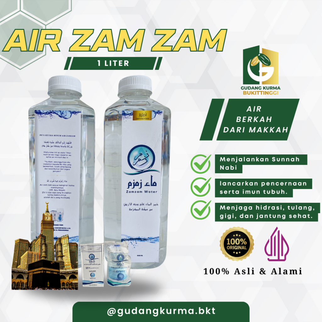 

Air Zam zam 1 Liter original | Zamzam 100% Asli | Gudang Kurma Bukittinggi
