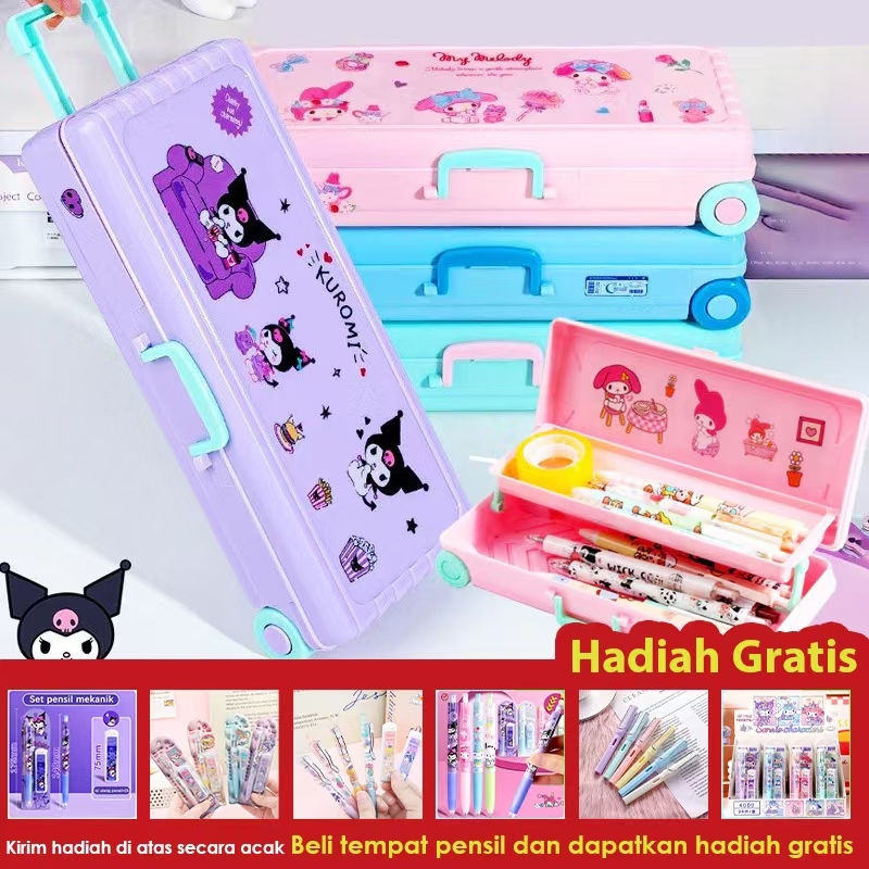 

Kotak alat tulis kartun kapasitas besar kotak troli DIY alat pembelajaran kapasitas besar multi-lapis