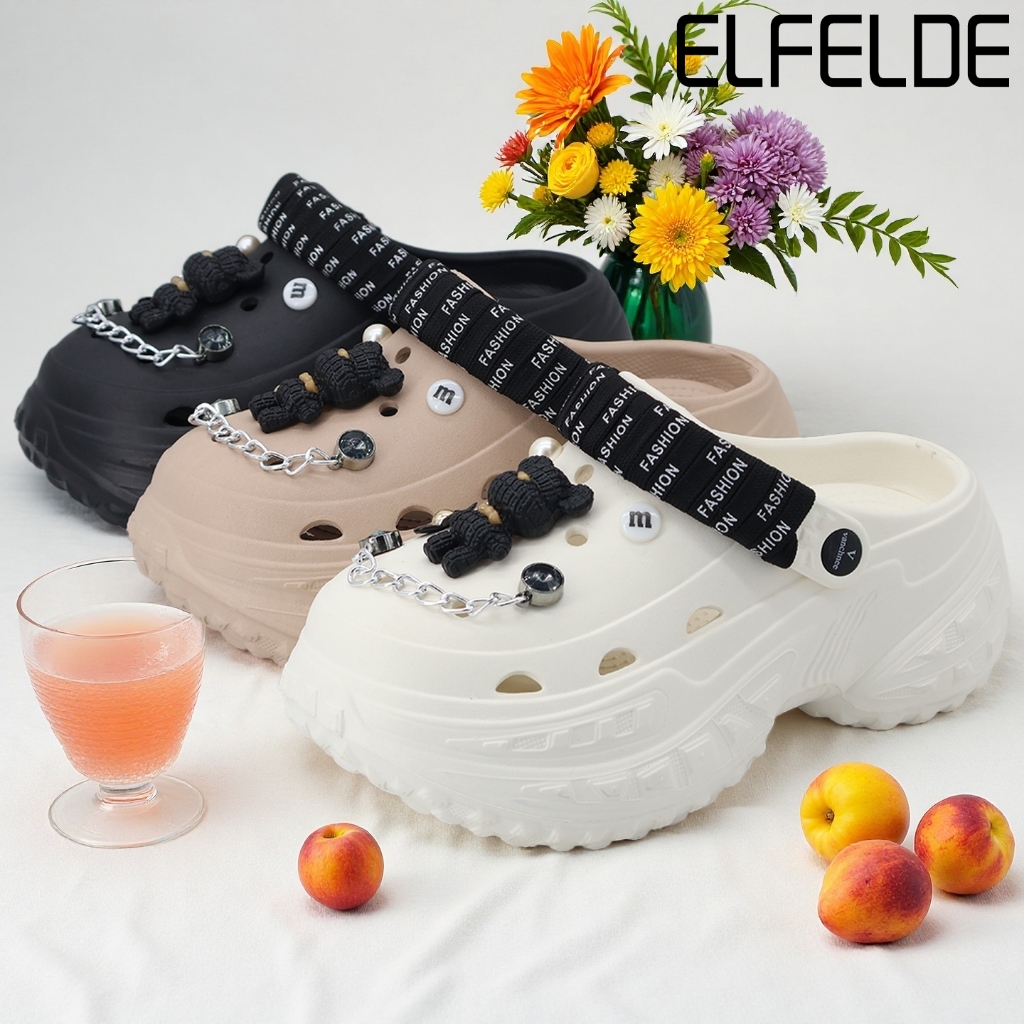 ELFELDE Sandal Kodok Wanita Kekinian Sandal Baim Jelly Wanita Wedges Sandal Sepatu Wanita Korea
