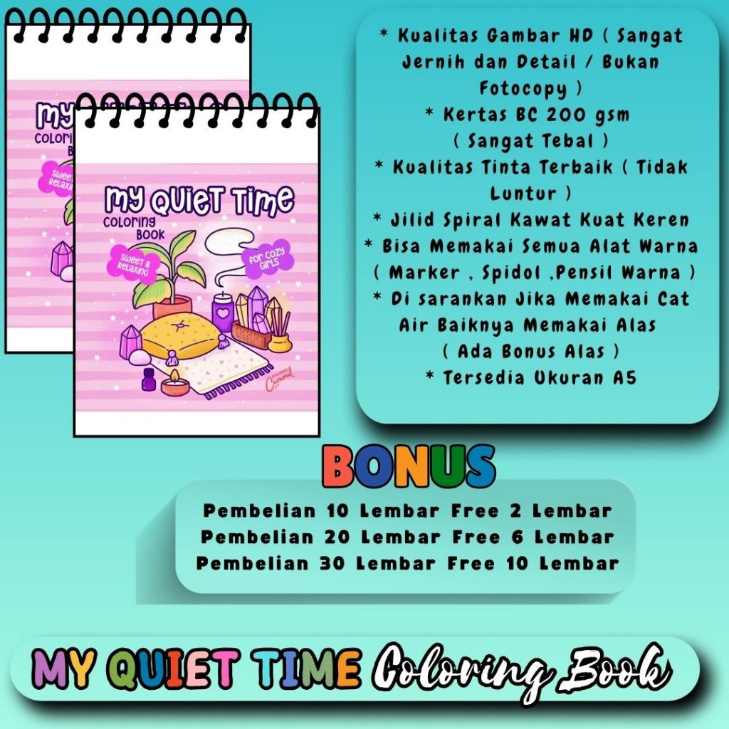 

MY QUIET TIME Sweat And Relaxing Coloring Book For Cozy Girl Buku Mewarnai Untuk Anak SD Remaja Dewasa Gambar Jernih Jelas HD Kertas 200 gsm Sangat Tebal