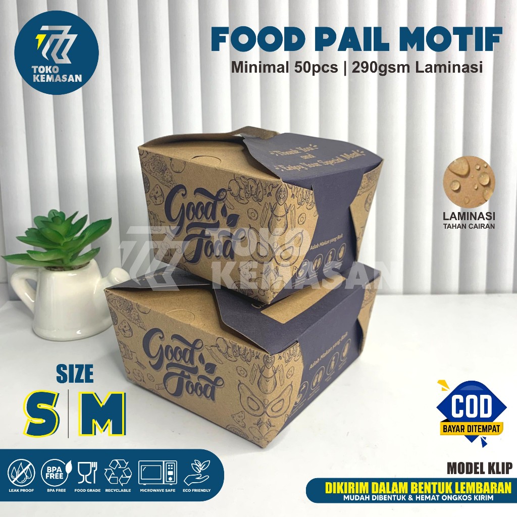 Food Pail Rice Box Motif Food Grade Tebal 290gsm Paper Lunch Box Kertas Dus Makanan Takeaway Kraft