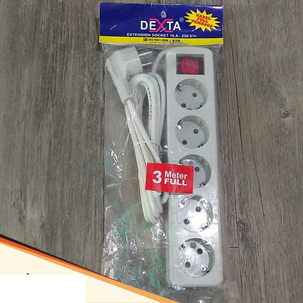 Stop Kontak 5 Meter 3 Lubang Arde Dexicon / Stop Kontak 3 Lubang 5 Meter Colokan Cabang Kabel Olor