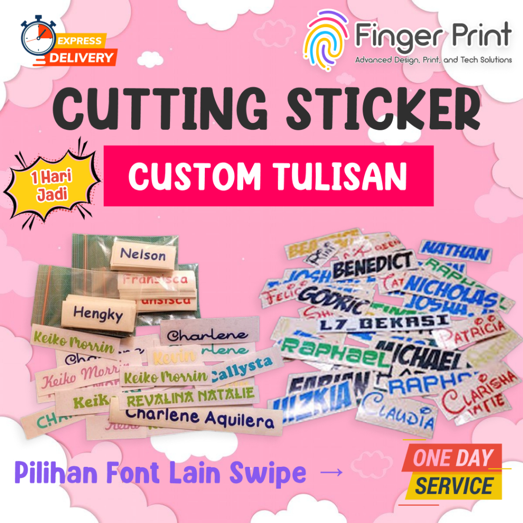 

Cutting Sticker Nama Tulisan Kata Logo Custom Stiker Motor Helm Mobil Etalase Tumbler | Finger Print