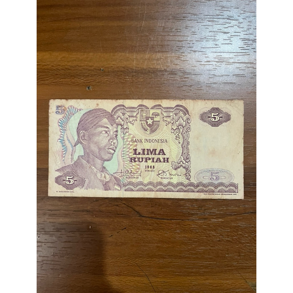 Uang Kertas 5 Rupiah 1968 Seri Sudirman Koleksi Kuno
