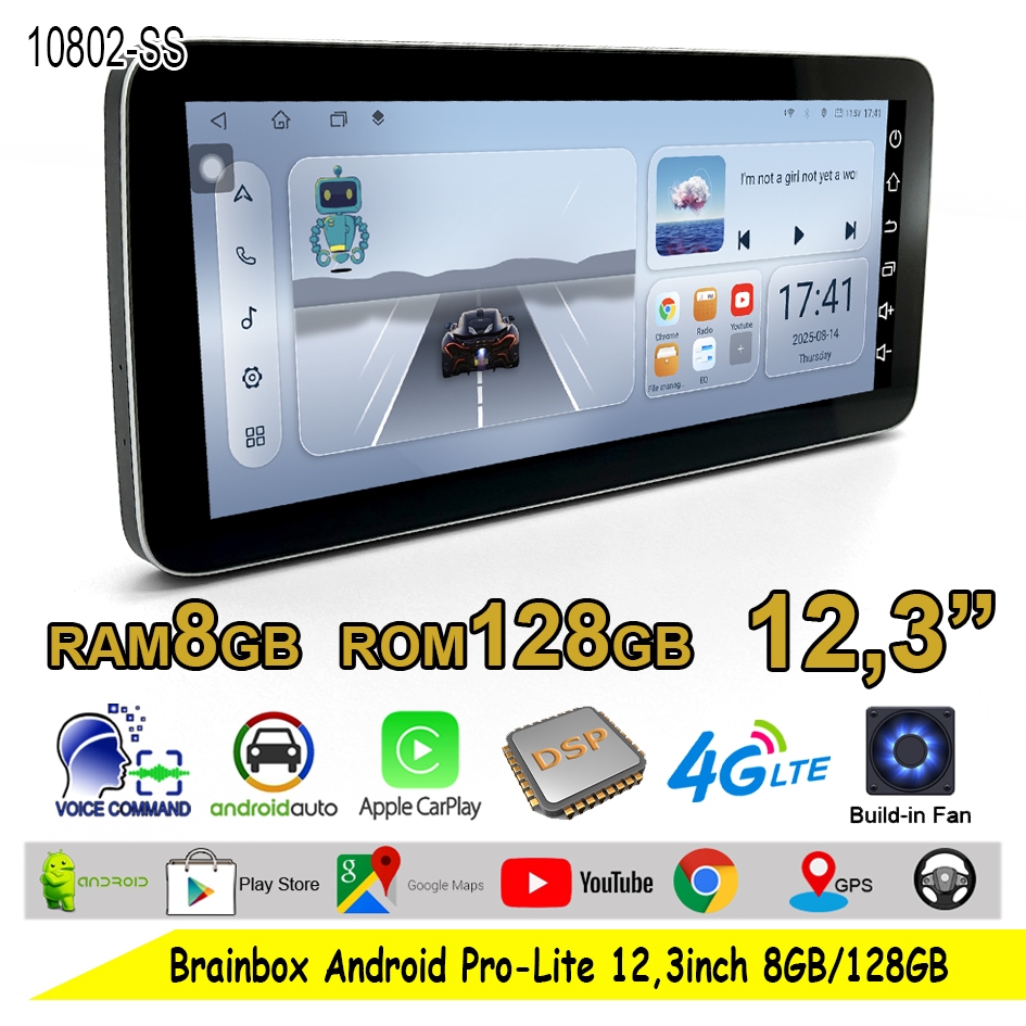 Brainbox Head Unit 12.3 Inch Pro Lite Android Mobil 8GB + 128GB Headunit Double Din Tape Mobil TV