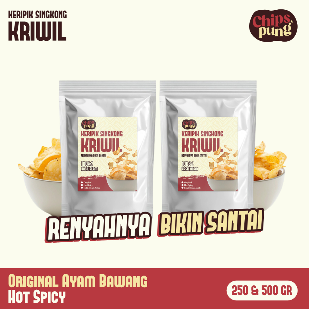 

Chipspung Keripik Singkong Kriwil Daun Jeruk: Original Ayam Bawang & Hot Spicy - 250gr / 500gr