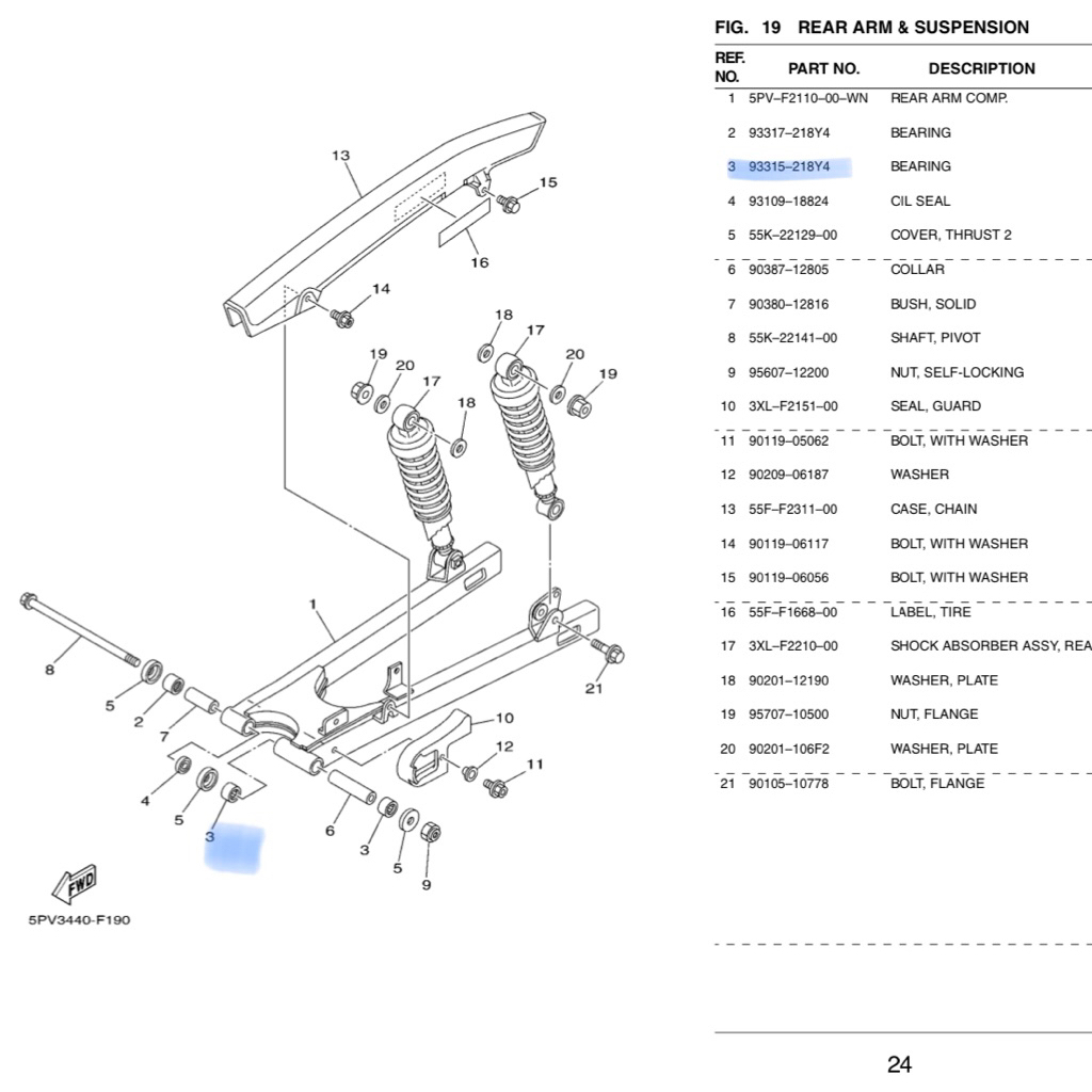 bearing bambu bosh swing arm yamaha rxz rzr japan original nos