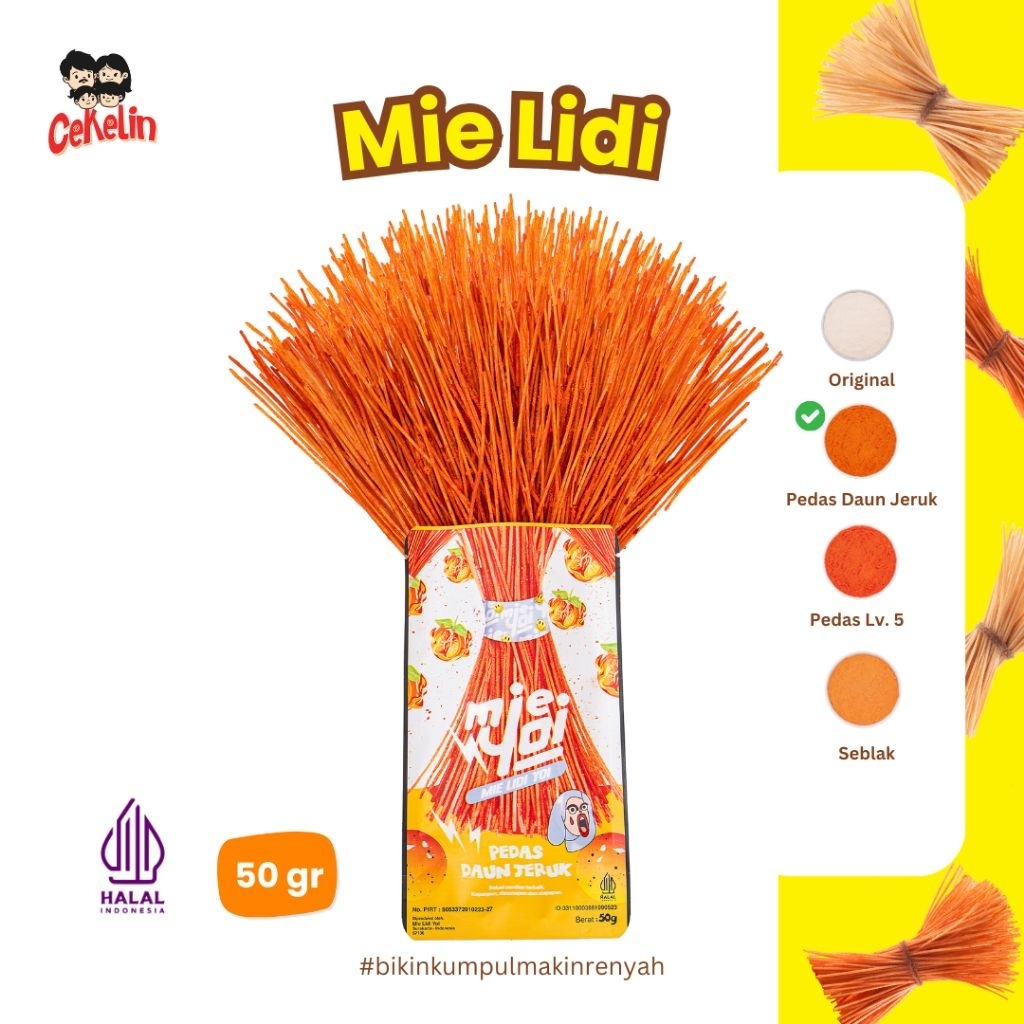 CEKELIN MIE LIDI PEDAS DAUN JERUK 50 GRAM | LIDI LIDIAN JAJANAN SD JAJANAN ZAMAN DULU
