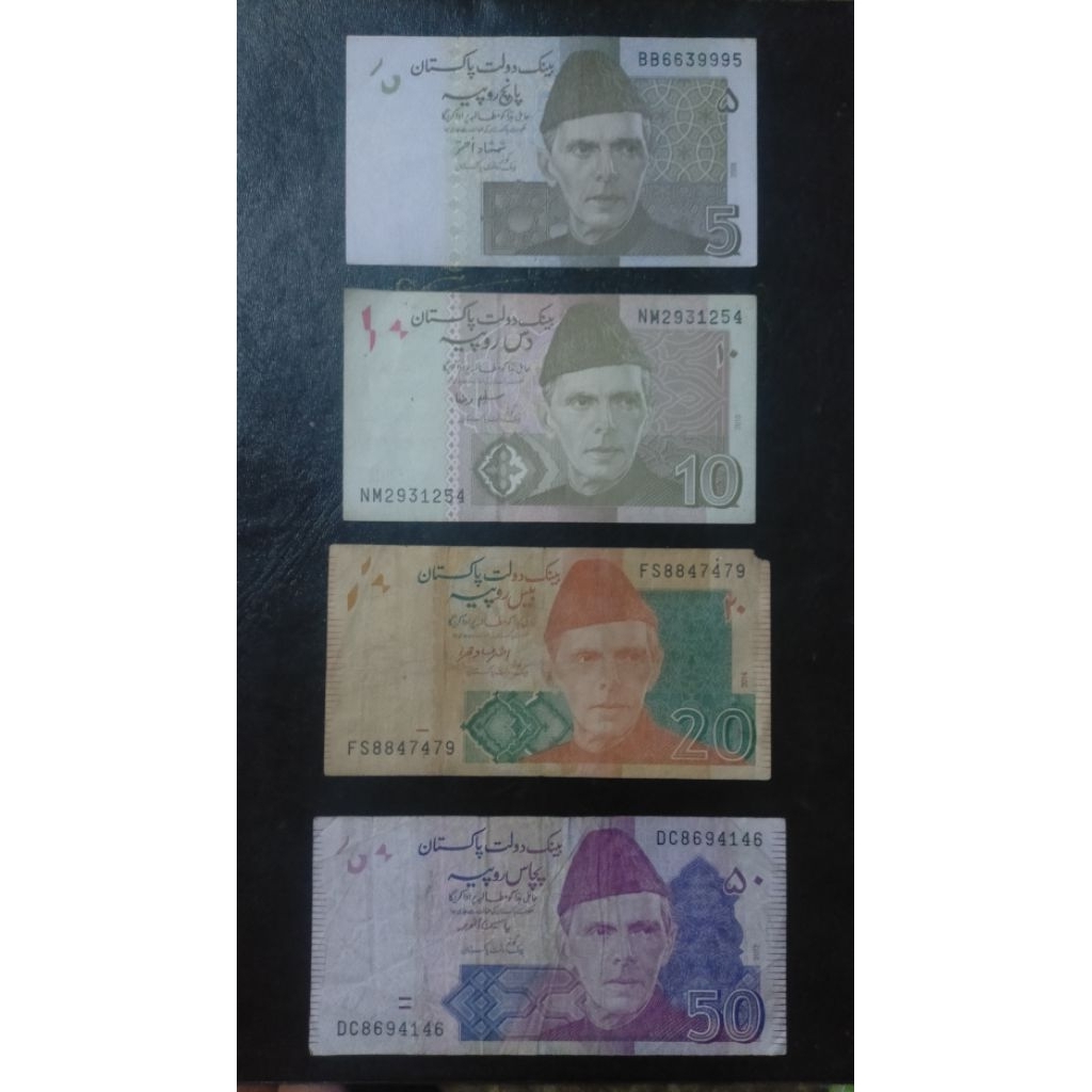 set uang Pakistan 5 rupee 10 rupee 20 rupee 50 rupee pakistan
