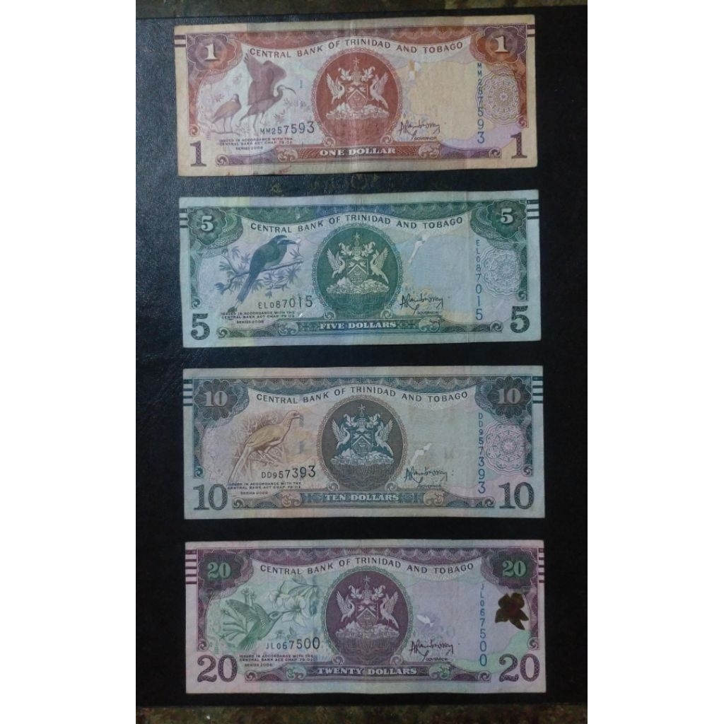 Set uang Tobago & Trinidad 1 dollar 5 dollar 10 dollar 20 dollar tobago