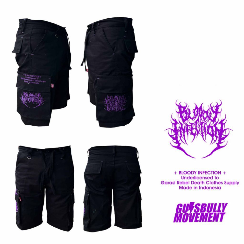 celana cargo pendek metal bloody infection/ gutsbully movement /cargo iddm