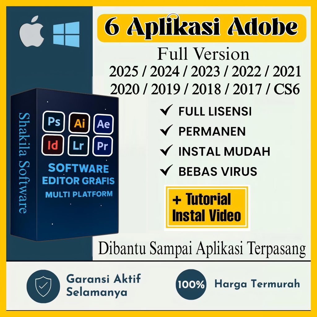 Adobe 6 Aplikasi 2025 - CS6 (Photoshop- Illustrator- Indesign- Premiere Pro- after effect- Lightroom