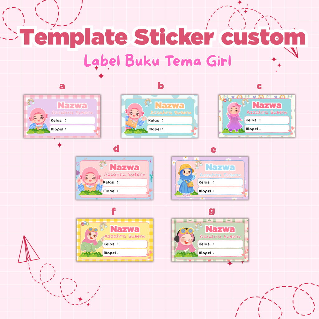 Stiker Label Buku Anak Perempuan - Stiker Karakter Lucu