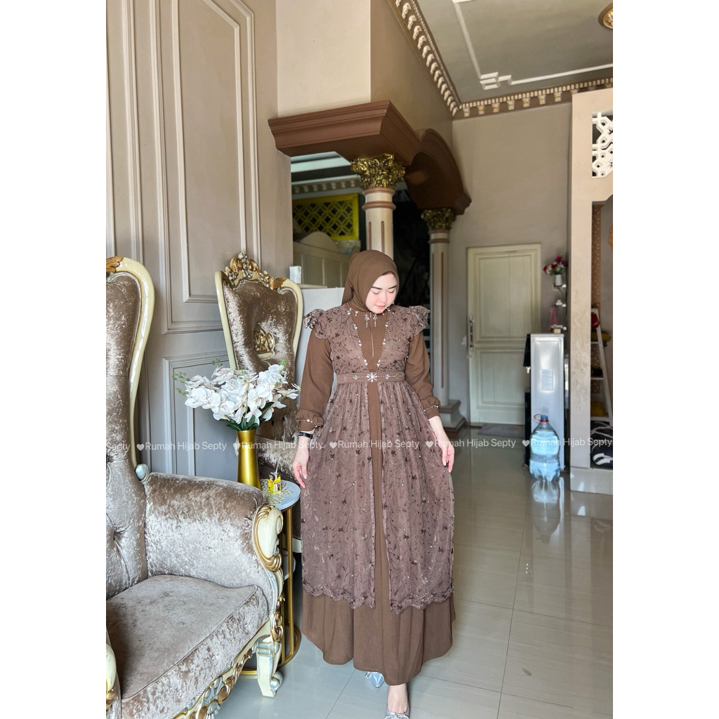 {RHS} Valliena gamis crinkle brokat payet set hijab / gamis mayung simple kondangan brokat / gamis k