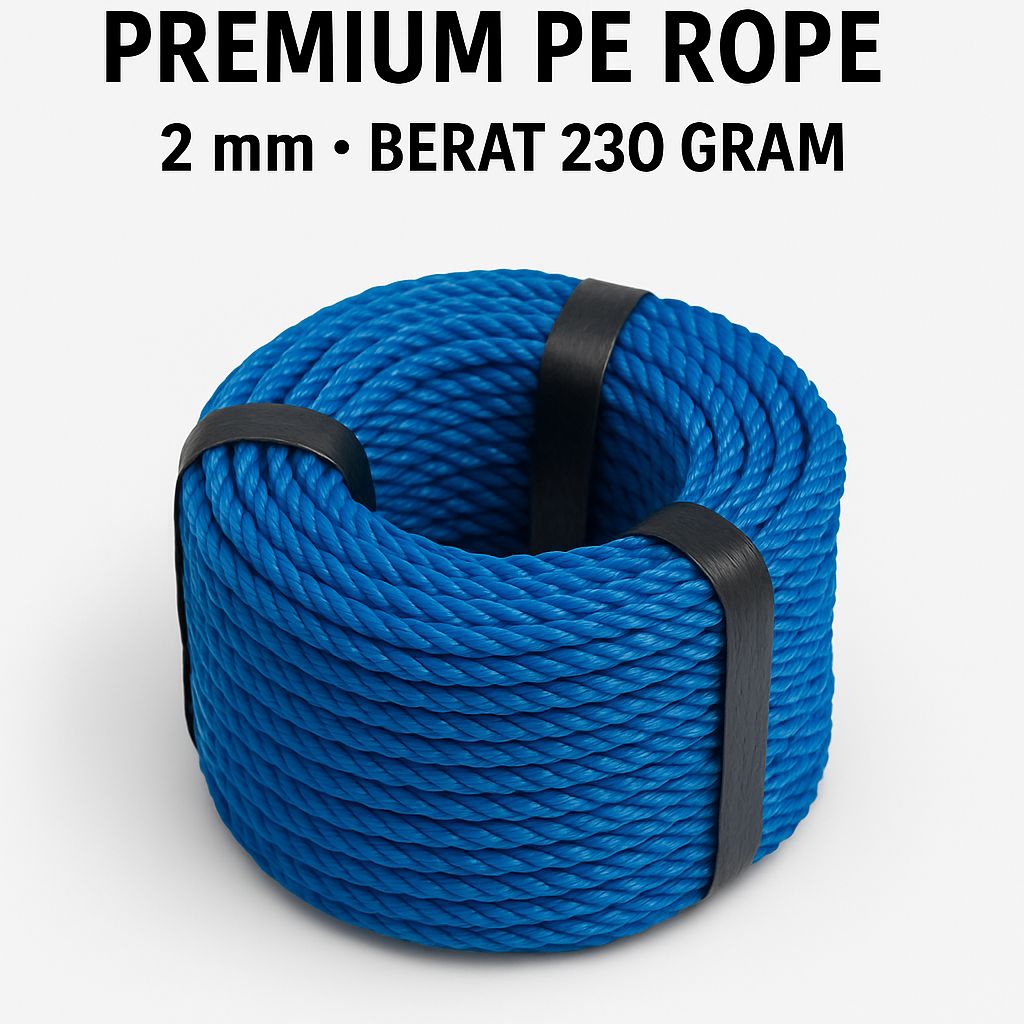 

Tali Tambang Premium PE Rope 2 mm Berat 230 Gram – Tali Layangan & Serbaguna Lite Material