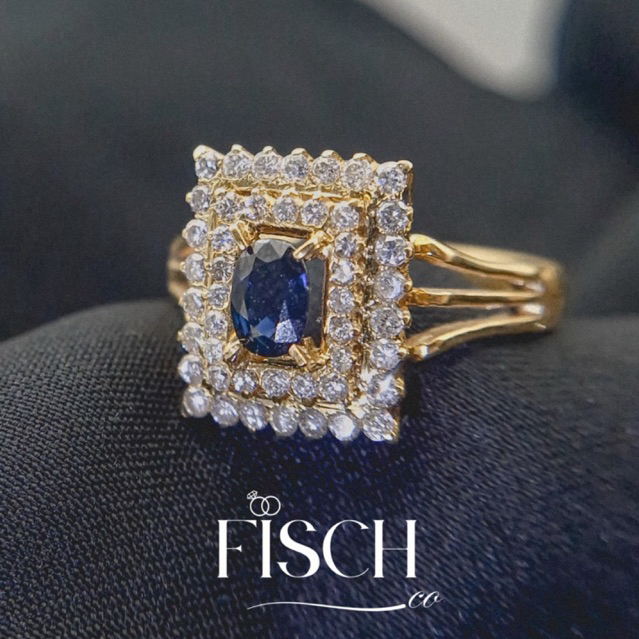 (Code 5200) Cincin Emas Berlian Sapphire Wanita Diamond Ring Blue Sapphire - Fisch.co