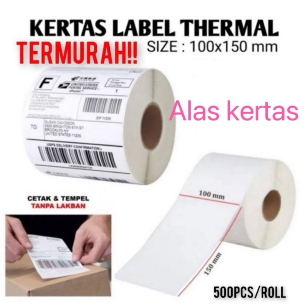 

KERTAS THERMAL 100 X 150MM ISI 500PCS PREMIUM LABEL THERMAL BARCODE A6