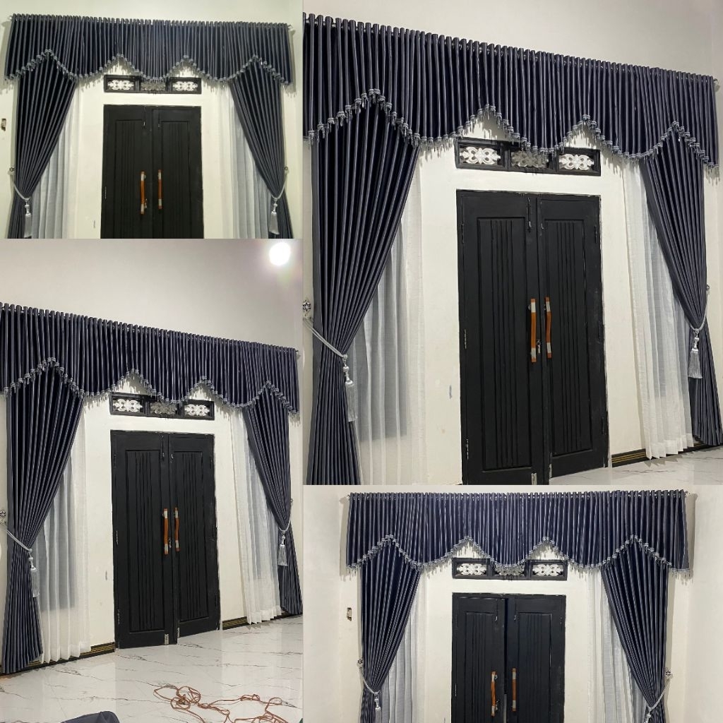 Gorden Polos  Set Poni Zig-Zag 2 Gorden + 1 Poni Pintu dan Jendela Bahan Blackout smokring