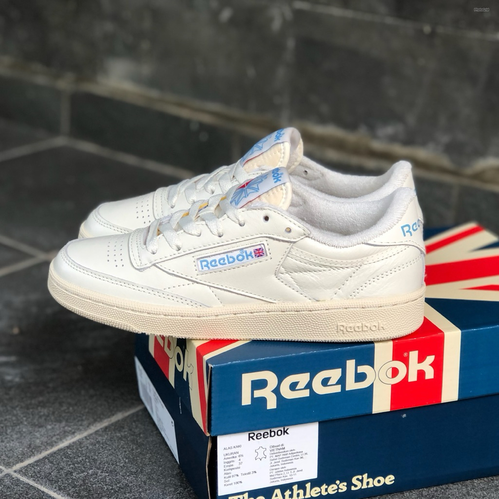 REEBOK CLASSIC CLUB C 85 VINTAGE WOMEN'S LEATHER PAPER WHITE CHALK BLUE ORIGINAL