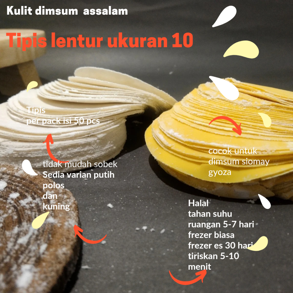 

Kulit dimsum siomat pangsit gyoza halal tipis kuning uk.10 cm isi 50 lembar