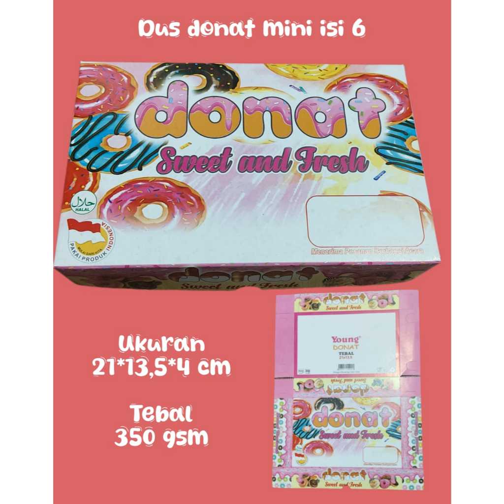 

50Pcs Dus Donat Sweet and Fresh Pink Mini isi 6 / Kemasan Box Donat Biru Isi 6 Kotak Donnat isi 3