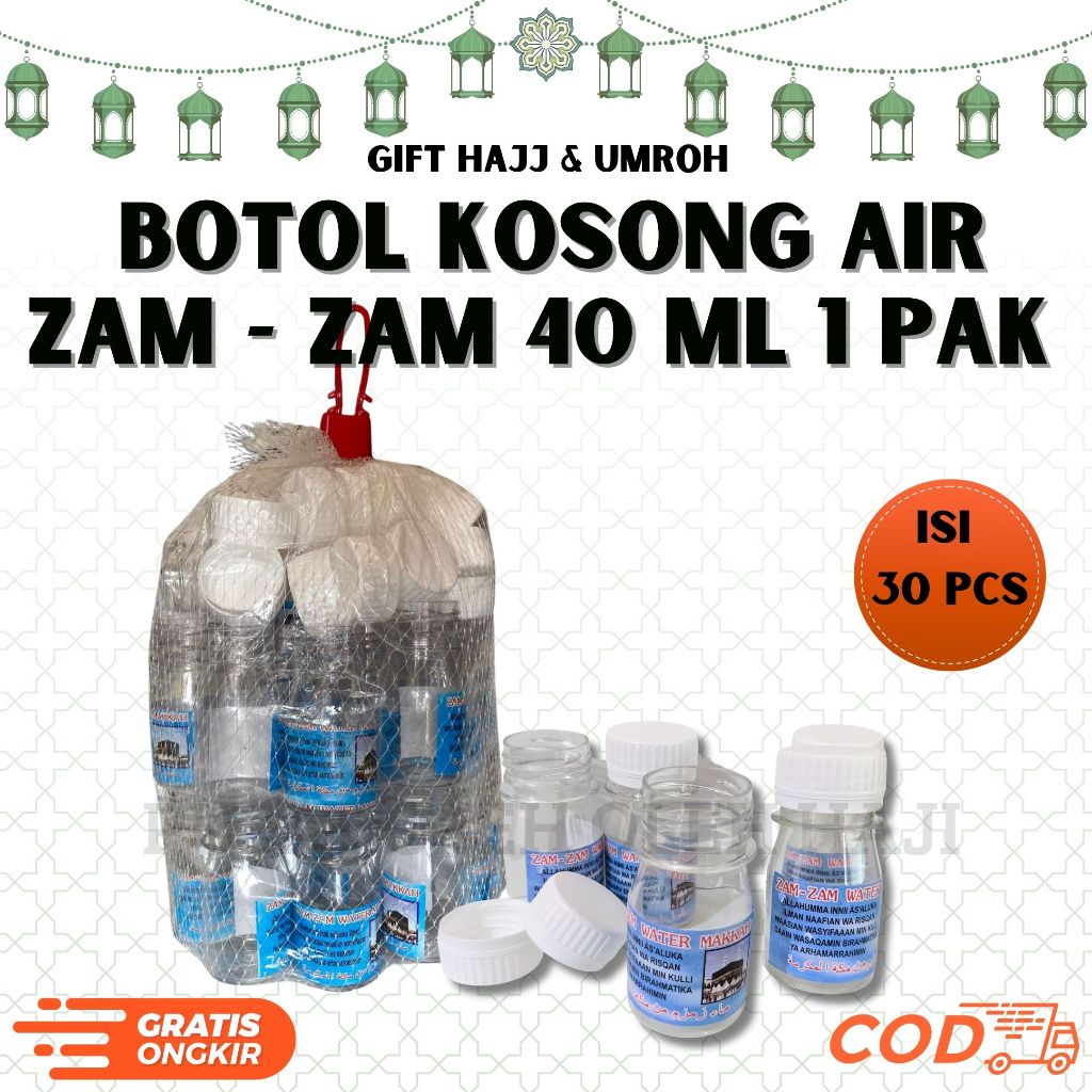 BOTOL KOSNG AIR ZAM ZAM UKURAN 40ML ISI 30 PCS BOTOL KOSONG AIR ZAMZAM KEMASAN KECIL I BOTOL AIR ZAM