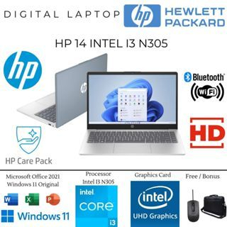 Laptop Baru HP 14 Intel Core i3 N305 RAM 16GB 512GB SSD 14Inch HD Widows 11 Home Original