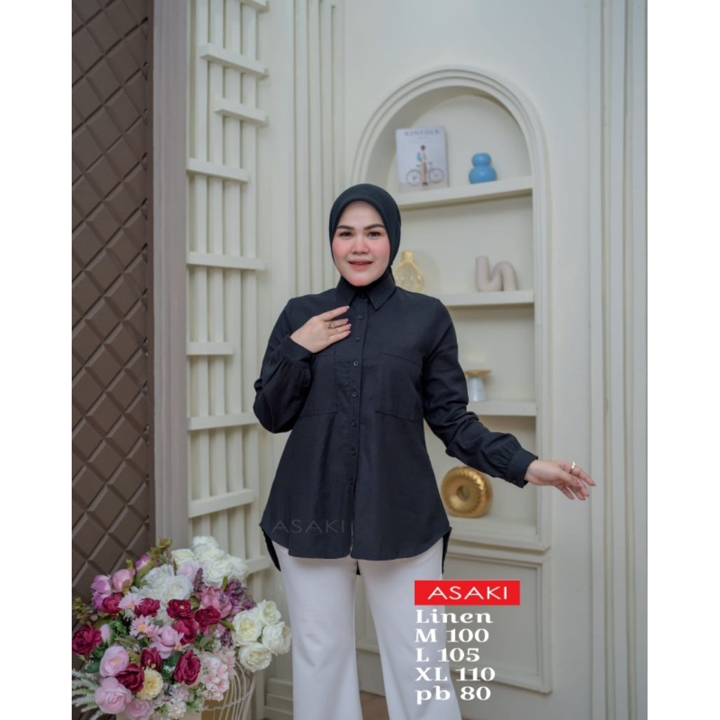 ATASAN/KEMEJA WANITA ASAKI ORIGINAL _BLUS LINEN , FLANEL IMPORT
