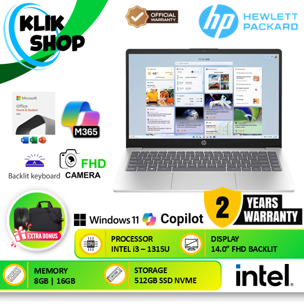Laptop HP 14 Intel Core i3-1315U 16GB 512GB SSD FHD Windows 11 + OHS + M365